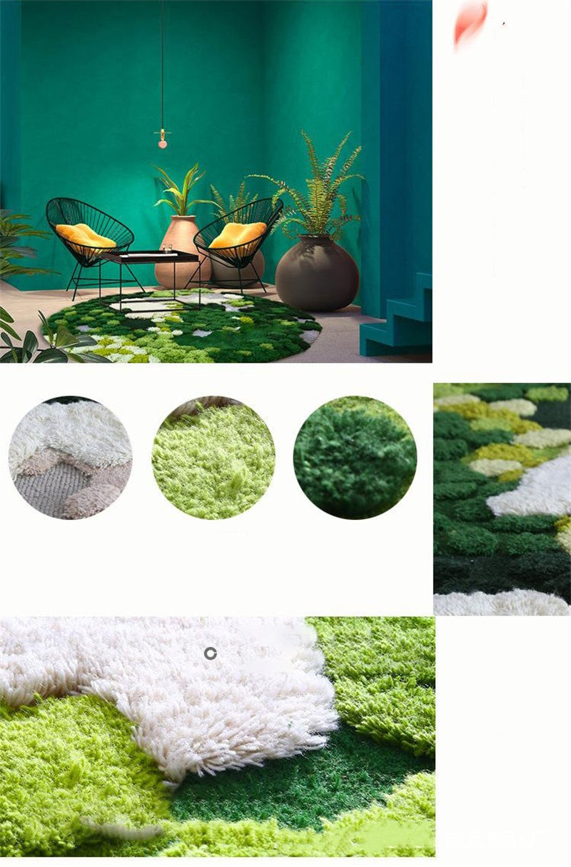 Handmade Custom Blended Wool Carpet Living Room End Table Round Moss Forest