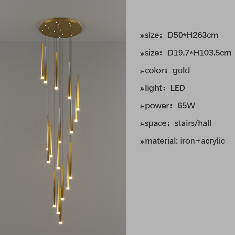 Staircase Long Chandelier Rotary Compound Ring Ceiling Lamp