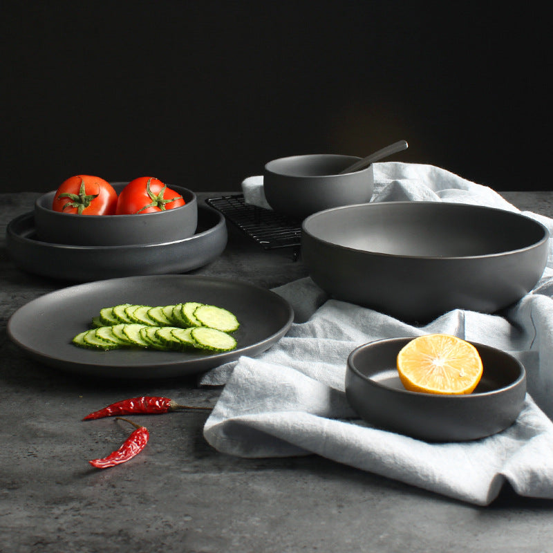 Nordic Ceramic Rice Bowl, Deep Steak Plate, Household Tableware Dish Set