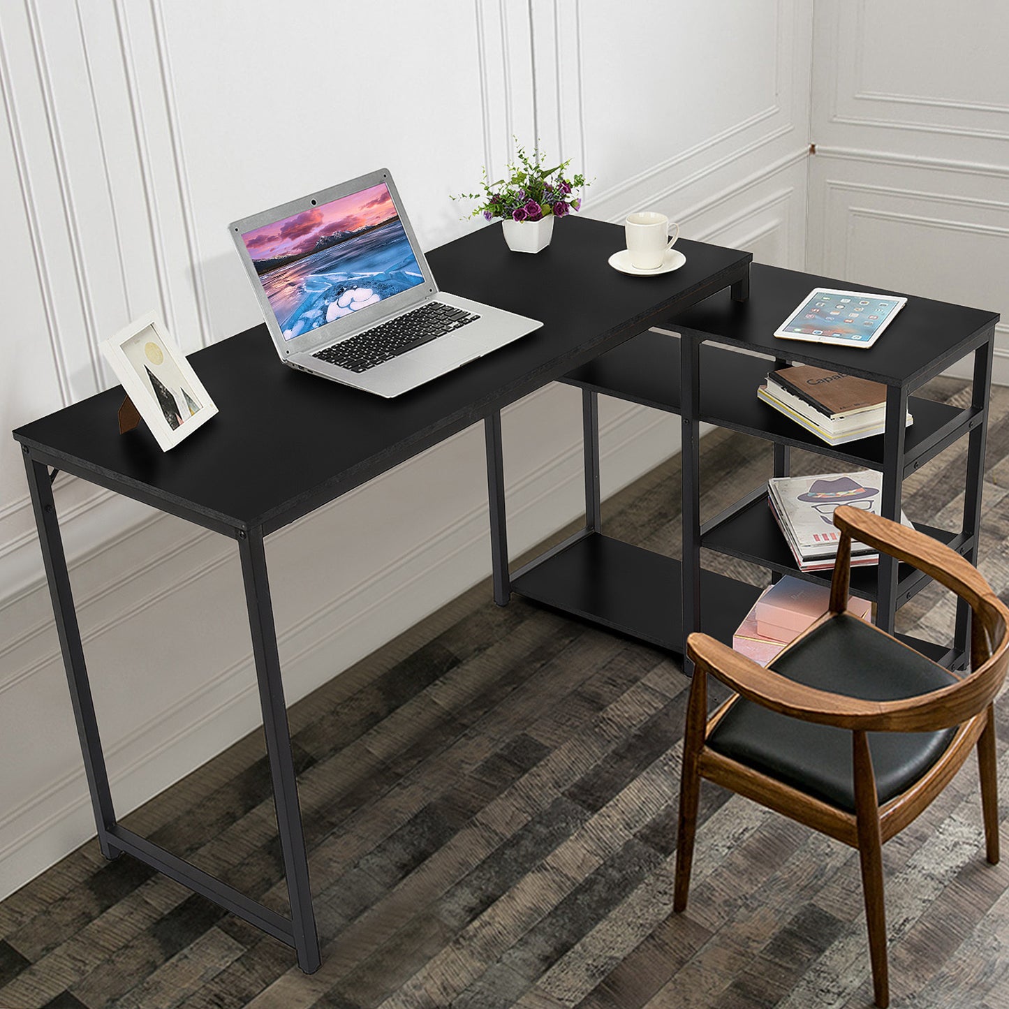 L-Shaped Computer Desk With Storage Shelves Study Table For Home Office