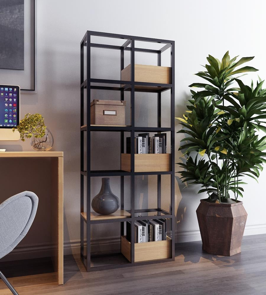 Storage Unit, 12 Cube Black Metal Bookcase, Decorative Display Shelf, Bookshelf Living Room, Bedroom Design