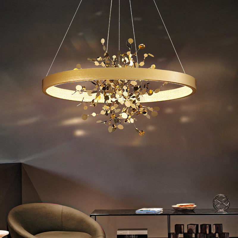 All Copper Living Room Pendant Lamp Modern Luxury Creative Circle Simple